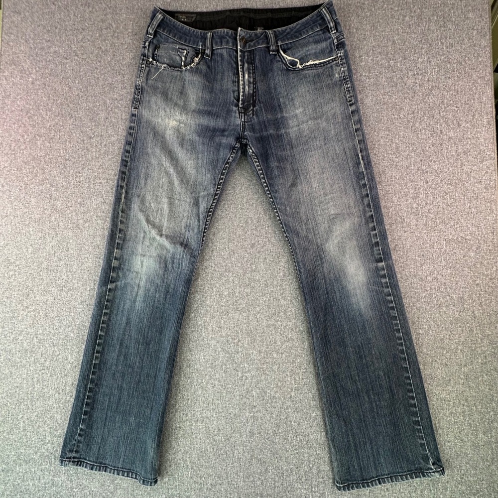 Buffalo Jeans Mens 36x34 Driven Blue Distressed Stretch Denim Pants